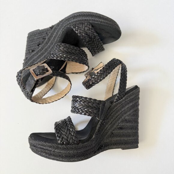 Michael Kors Black Woven Espadrille Wedges Size 7 - Picture 3 of 11